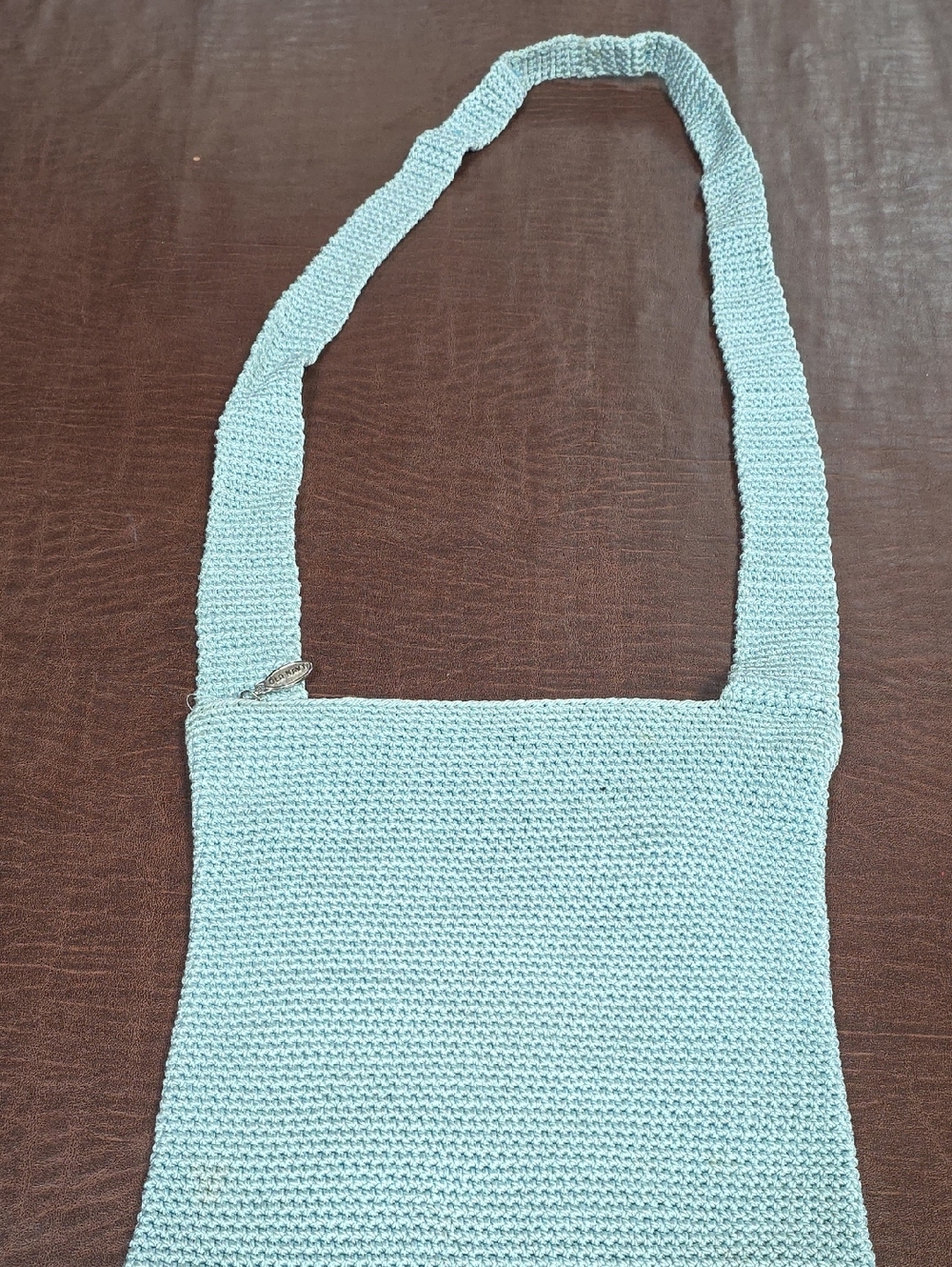 Vtg Y2K Handcrafted Light Blue Crochet Shoulder Bag Top Zip Old Navy